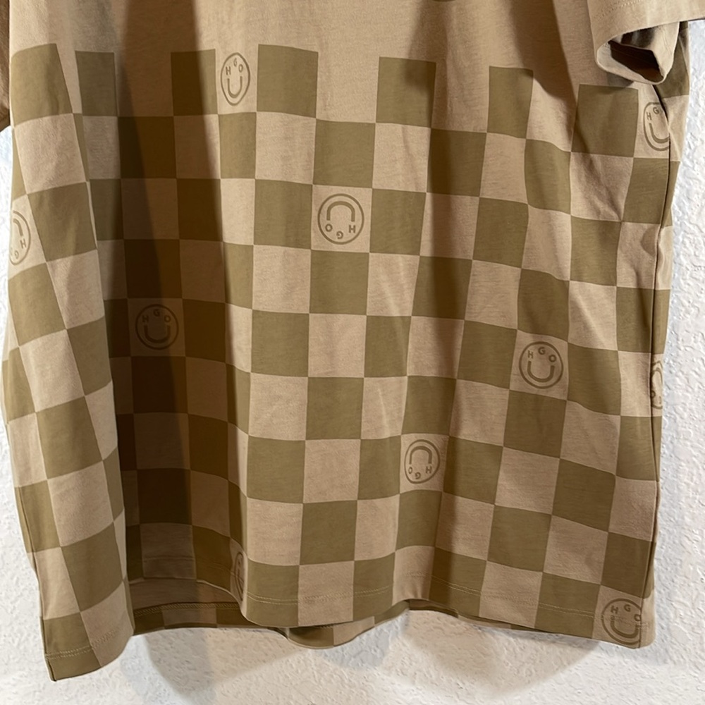 HUGO Big Logo Checkered Short Sleeve Crewneck Check Logo T-Shirt Size XXL NEW - Picture 4 of 11